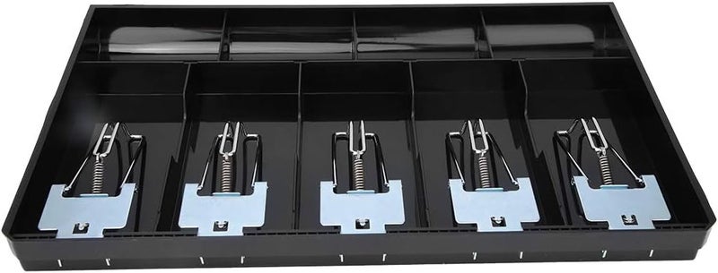 EVTSCAN Cash Drawer Tray Organizer with Metal Clip, 5 Bill 4 Coin Compartments Money Tray for Cash Register Drawer, ABS Waterproof Black Cash Tray for Retail Office Home Use - Image 4